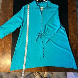 Chico's Blue Boxy Button Down Top with Mandarin Collar